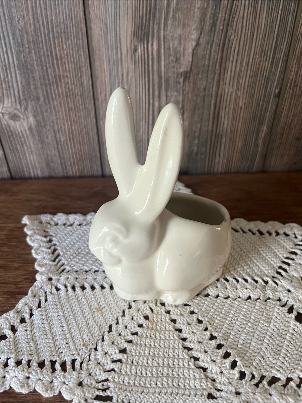 Cream Ceramic Bunny Planter - Decorative Home Art